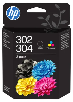 Zdjęcie produktu dla HP Zestaw 2 trójkolorowych/czarnych tuszów 302/304, Standardowa wydajność, Czarny, Cyjan, Purpurowy, Żółty, Tusz na bazie pigmentu, Atrament barwnikowy, 2 szt., 120 stron(y)