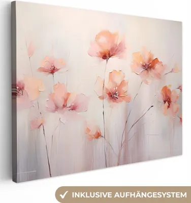 Produktbild von MuchoWow® - Leinwandbilder - Mohn - Blumen - Kunst - Abstrakt - Aquarell, Wandbild, Wanddeko Bilder Wohnzimmer, 80x60 cm
