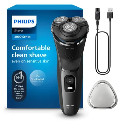 Produktbild von Philips Shaver 3000 Series S3145/00 Elektrischer Nass- und Trockenrasierer, Rotationstrasierer, Schwarz, PowerCut blade system, SH30, 2 Jahr(e), Akku