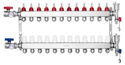 Produktbild von VEVOR 12-Ast Strahlungsheizungsverteiler, 1/2" PEX Rohrverteiler, Edelstahl PEX Verteiler für hydronische Fußbodenheizung, Strahlungsheizungs-PEX Verteiler-Kit mit 1/2" Adaptern enthalten, 12 Zweige