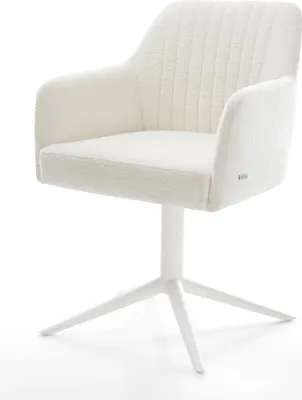 Produktbild von DELIFE Drehstuhl Greg-Flex Bouclé Soft Beige Fußkreuz Weiß 360° drehbar Wippfunktion Taschenfederkern