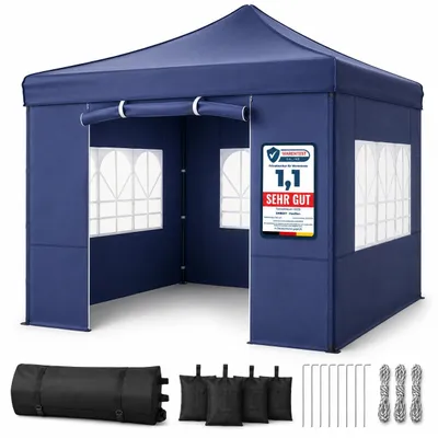 Produktbild von ONBEST Pavillon 3x3 | Wasserdicht | faltbar | Blau | mit Sandsäcke | Heringe | Seile | UV50+ | Premium