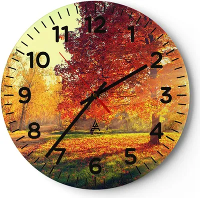 Produktbild von Wanduhr - Rund - Glasuhr - Park Herbst Baum - 40x40cm - Schleichendes Uhrwerk - Lautlos - zum Aufhängen bereit - Dekoration Modern - Wanddekoration aus Glas - C4AR40x40-3654
