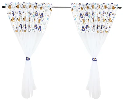 Produktbild von TupTam Kinderzimmer Voile Vorhänge Baby Gardinen mit Tunnelzug Set, Farbe: Bärchen Wald / Dunkelblau, Größe: ca. 140 x 245 cm