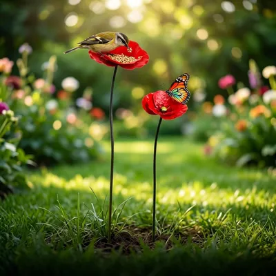 Produktbild von Gartenstecker Insektentränke Metall Wetterfest Blume Frühlingsdeko Vogeltränke