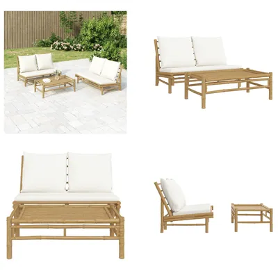 Image de vidaXL 2 pcs. Garden Lounge Set with Cream White Coussins Bamboo - Garden Lounge Set - Garden Lounge Sets - Lounge Set - Lounge Set Terrasse