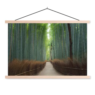Produktbild von MuchoWow® Textilposter Bambus - Weg - Wald 120x80 cm mit holzfarbenen Rahmen - Aufhängeset