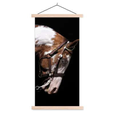 Produktbild von MuchoWow® Textilposter Pferd - Halfter - Flecken 60x120 cm mit holzfarbenen Rahmen - Holz