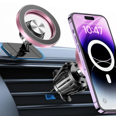 Image de Support de téléphone pour voiture, compatible MagSafe, 20 aimants, rotation à 360°, pour iPhone, couleur rose