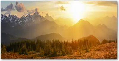 Produktbild von Tulup Glas-Bild -140x70- Wandkunst Dekorative Wand für Küche & Wohnzimmer - Landschaften - Sonne Berge - Gelb
