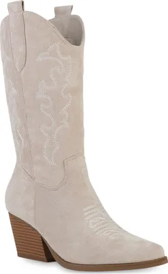 Produktbild von VAN HILL Damen Stiefel Cowboystiefel Stickereien Schuhe 839969, Farbe: Beige Velours, Größe: 40