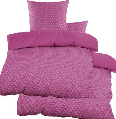 Produktbild von 4-tlg. Wende Bettwäsche Renforce, 2x(135x200 + 80x80cm), beere, uni+gemustert, 100% Baumwolle