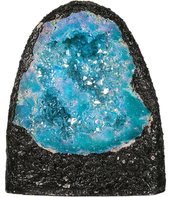 Productafbeelding van Titanium gecoate kristalrots, geode, kwartscluster, edelsteen decoratie, blauw/rood, 200-370 gram