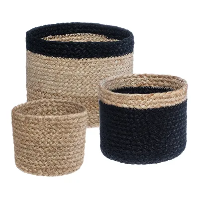 Produktbild von Aufbewahrungskörbe aus Jute, rund, 3 Stück, naturfarben und schwarz