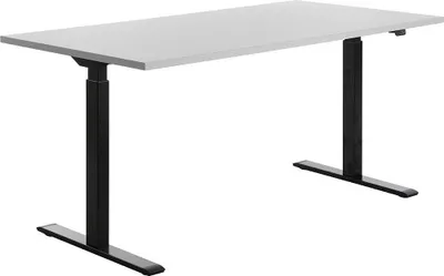 Produktbild von Topstar E-Table höhenverstellbarer Schreibtisch lichtgrau rechteckig T-Fuß-Gestell schwarz 160,0 x 80,0 cm