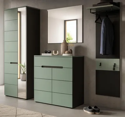 Produktbild von Garderobe Set 4-teilig "Cooper" in Salbei und Grau 220 cm, Soft-Close