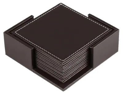 6er-Set Lederuntersetzer mit Halter, braun, 11,5 cm