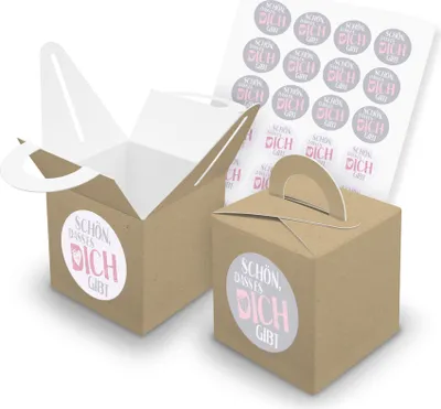 Produktbild von itenga SET 24x Würfelboxen mit Griff Braun (V43) + Motivsticker (M109)