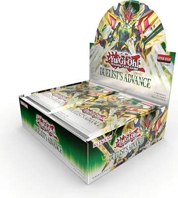 A display box of Yu-Gi-Oh! trading cards.