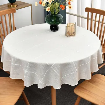 Obrázek produktu pro Omyvatelná kulatá ubrus, průměr 135 cm, vzhled lnu, bílá, bavlna