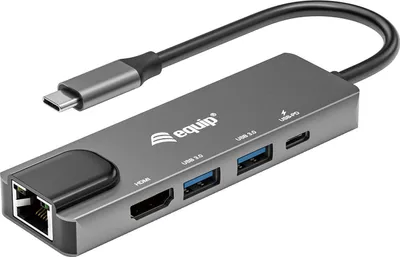 Produktbild von Equip USB-C 5-in-1-Multifunktionsadapter, HDMI, Gigabit LAN, USB 3.2 GEN1, 100W USB PD