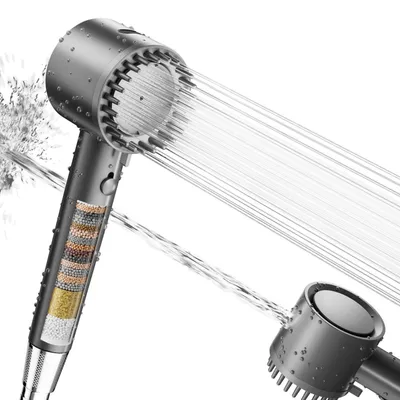 Productafbeelding van Handdouche met 20-standen filter, 5 straalpatronen, 1,5 meter slang, waterbesparend, grijs