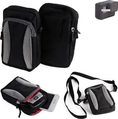 Produktbild von K-S-Trade Fototasche kompatibel mit GoPro Hero 5 Black Gürtel-Tasche Holster Umhänge Tasche Kameratasche, schwarz-grau Brust-Beutel Brust-Tasche