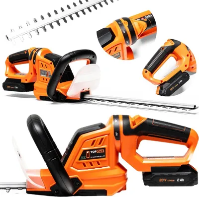 Produktbild von TOP CUT Akku Heckenschere 45,5cm – 20V mit Akku & Ladegerät, drehbarer Griff, 16mm Schnittstärke, Gartenschere elektrisch – TC-NA20-B20-45-L-RH