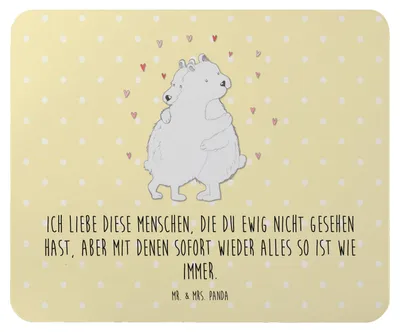 Produktbild von Mr. & Mrs. Panda Mouse Pad Eisbär Umarmen - Gelb Pastell - Geschenk, mousematte, Mousepad, mauspad laptop, pc, Lustige Sprüche