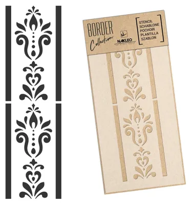 Produktbild von Bordüre Schablone zum Malen 21x45 cm, Damast Ornament Klassisch Muster, Kunstoff Wiederverwendbare Wandchablone, Handwerk DIY Dekoration