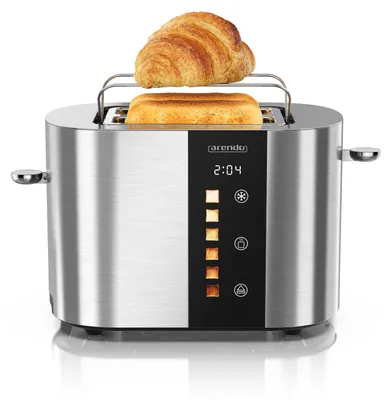 Image de Grille-pain Arendo 2 tranches, acier inoxydable, 800W, écran avec indication du temps restant, support à petits pains, fonction de dégivrage, boîtier thermo-isolant, écran tactile, argenté