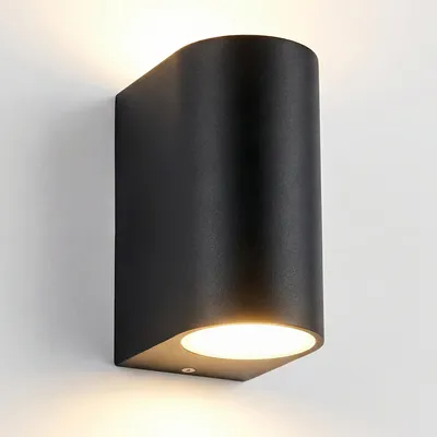 Produktbild von Grafner Aluminium Wandlampe schwarz, mit nach oben und unten gerichtetem Lichtschein, IP44, 2x GU10 Fassung, Wandleuchte rund Down Light Wand Lampe Außen Hof Einfahrt nach oben unten scheinend