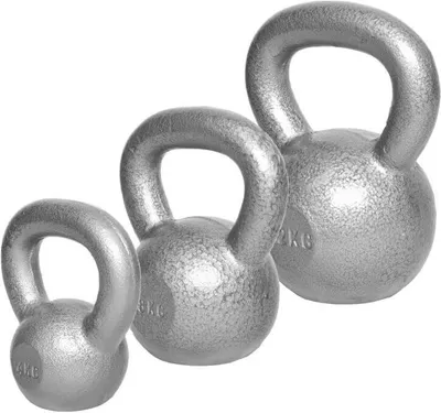 Produktbild von GORILLA SPORTS® Kettlebell - 24kg Set, 4kg + 8kg + 12kg Gewichte, Gusseisen, Bodenschonend, Silber - Kugelhantel, Schwunghantel, Kugelgewicht, Rundgewicht, Krafttraining