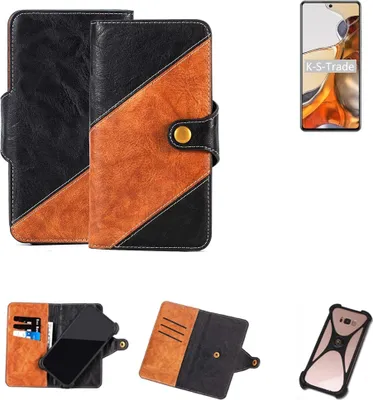 Produktbild von K-S-Trade Handyhülle Schutzhülle Bookstyle Case Wallet-Case kompatibel mit Xiaomi 11T Pro Handy Cover Bumper Klapphülle schwarz hellbraun 1x