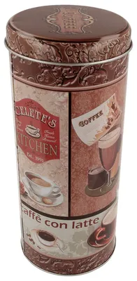 Produktbild von Kaffeepad-Dose aus Metall Ø7,6 cm EUROHOME® – aus Blech, 7,8x7,8x17,8cm – EUROHOME® Metalldosen in den dekorativen Designs eignen sich zur