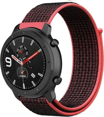 Produktbild von Strap-it Xiaomi Amazfit GTR Nylonarmband (Schwarz/Rot)