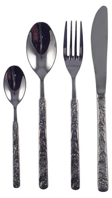 Produktbild von 24-teiliges Besteckset in glänzendem Schwarz mit gehämmerter Oberfläche