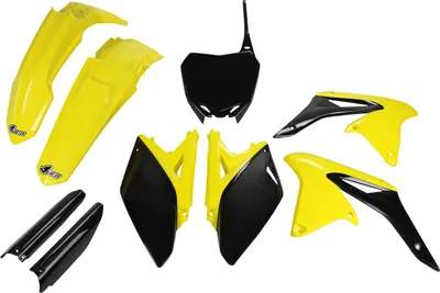Image de Kit de carénage UFO PLAST, 9 pièces, ensemble de carénage en plastique avec protection de fourche pour Suzuki RM-Z 250 cm³, années 2010 à 2018, couleur : jaune / noir