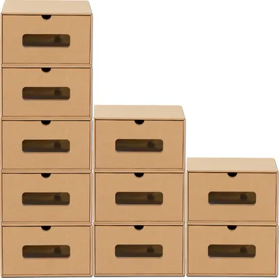 Produktbild von BigDean 10er Boxen-Set mit Sichtfenster & Schublade - braun / braun - Schuhbox Spielzeug-Box Aufbewahrung für Zubehör & Accessoires