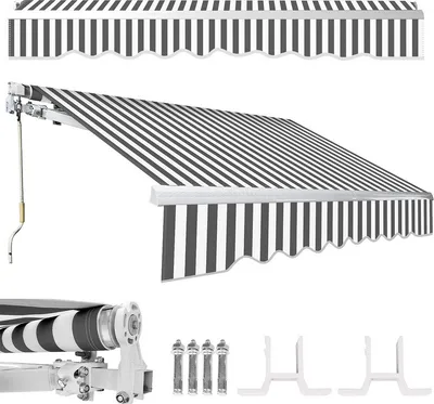 Produktbild von Fiqops Markise Sonnenmarkise Gelenkarmmarkise Balkonmarkise Sonnenschutz Klemmmarkise UV-beständig Fenster Balkone Garten Wasserdicht UV-Schutz Weiß 350x300cm