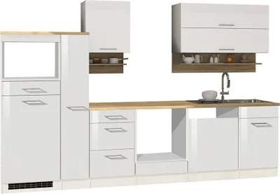 Produktbild von Küche weiß 310 cm MARANELLO-03 Weiß Hochglanz ohne E-Geräte B x H x T ca. 310 x 200 x 60cm
