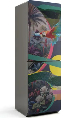 Produktbild von Tropisches Papageienmuster – Magnetische Kühlschrank Abdeckung – Dekorfolie magnetisch Küche – Kühlschrank Magnet Deko – selbstklebende Magnettafel – Magnetfolie für Kühlschranktür – 60x180 cm