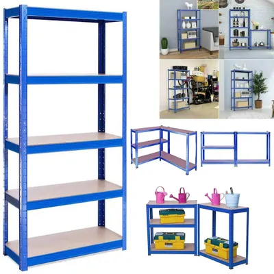 Obrázek produktu pro Regál s 5 policemi – Samostatně stojící regál pro těžké náklady – 170 x 30 x 75 cm – Ocel a MDF – Konstrukce bez šroubů – 175 kg na polici, celková nosnost 875 kg