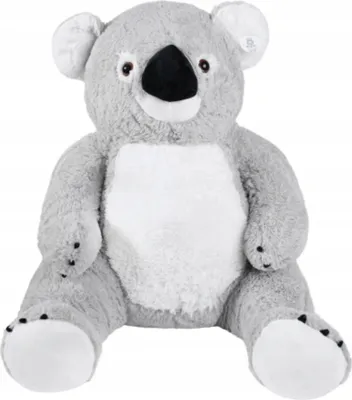A plush koala toy is shown sitting against a white background.