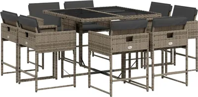Produktbild von vidaXL 9-tlg. Garten-Essgruppe mit Kissen Grau Poly Rattan