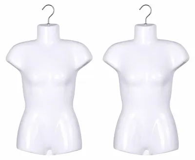 Produktbild von 2 Stück Damentorso 50 cm Weiß – Torso weiblich Teenager Kunststoff Oberkörper Halbplastik – Mädchentorso Halbschale Damenbody Schaufensterpuppe mit Haken Dekotorso