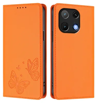 Obrázek produktu pro Kožené pouzdro pro Umidigi Note 90, motýlí ražbou, peněženkové flip pouzdro se stojánkem Oranžová