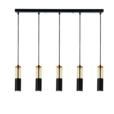 Immagine prodotto di Lampadario Moderno Merrygold Acciaio Nero Ambra 5 Luci Gu10