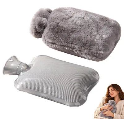 Imagen del producto de Bolsa de agua caliente - Caucho natural - 2000 ml - Funda de imitación de piel gris - Gris