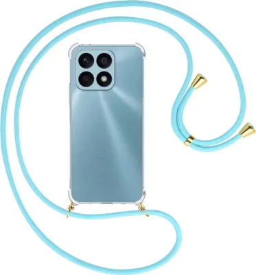 Produktbild von Handykette Backcover-Schutzhülle mit Band (Metall goldfarben) für Honor X8a (6.75'') - himmelblau
